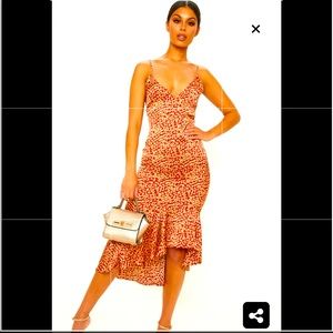 Pretty Little Thing Red Leopard Midi Dress